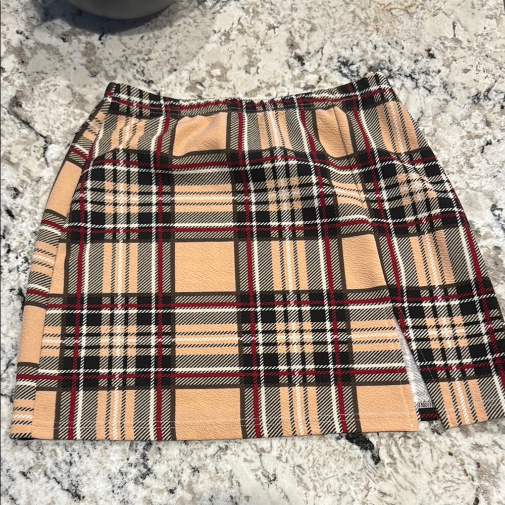 SHEIN Tan and Black Asymmetrical Mini Pencil Skirt